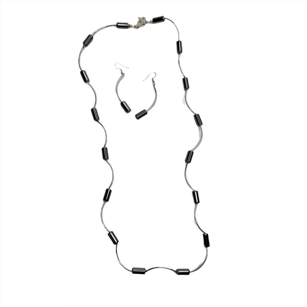 Silver Tone & Hematite Curly Necklace and Earrings